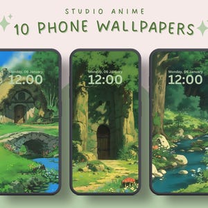 Studio anime whimsical forest phone wallpaper ghibli aesthetics mobile wallpaper cottagecore anime aesthetic cozy nature mobile background