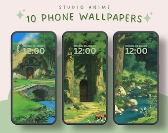 Studio anime grillig bos telefoon behang ghibli esthetiek mobiel behang cottagecore anime esthetiek gezellig natuur mobiele achtergrond