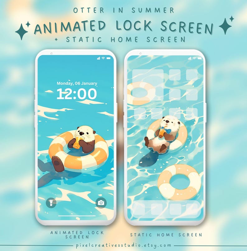 Otter in Summer Animated Lock Screen Cute Otter Wallpaper Aesthetic ...