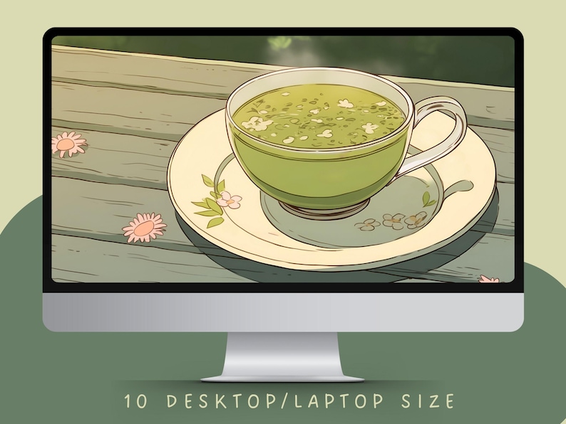 Papier peint vert matcha, papier peint matcha, papier peint chat noir, papier peint tulipe, amoureux du matcha, fond vert clair, esthétique verte image 4