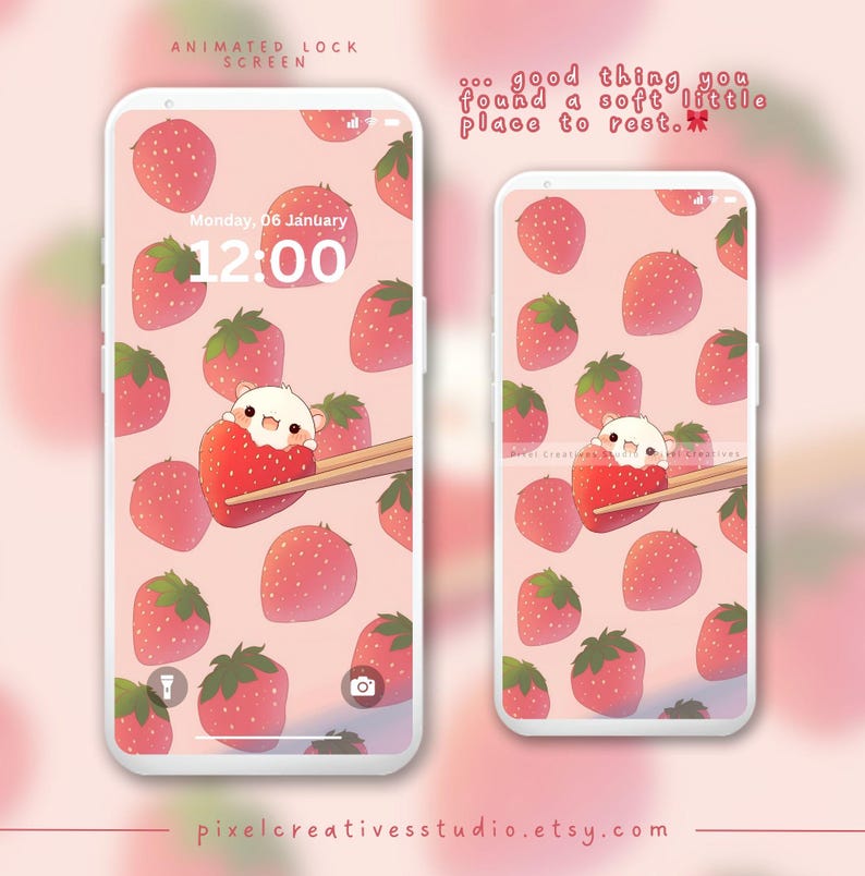 Berry Cute Mochi Animated Lock Screen Kawaii Aesthetic Static Wallpaper ...