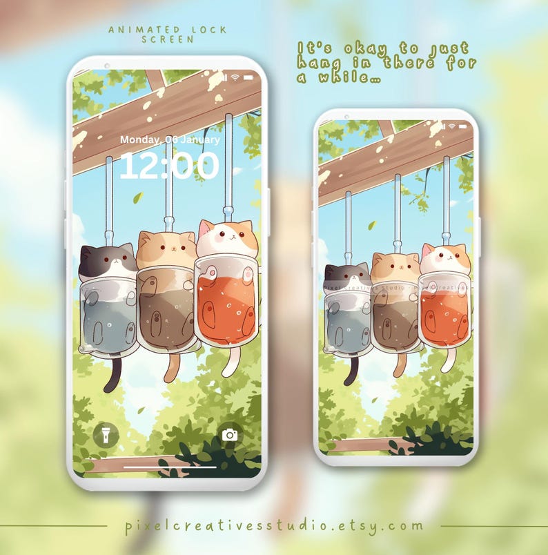 Animated Kawaii Cat Wallpaper Cute Cat Lock Screen Cozy Aesthetic Phone ...