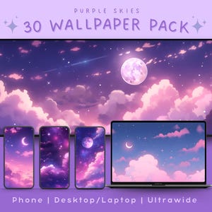 Purple sky wallpaper pack purple aesthetic night sky wallpaper moon wallpaper purple anime background night wallpaper purple wallpaper set