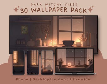 Cozy witchcore wallpaper pack aesthetic phone desktop and ultrawide backgrounds warm cottagecore sunset glow art witchy vibe dark wallpaper