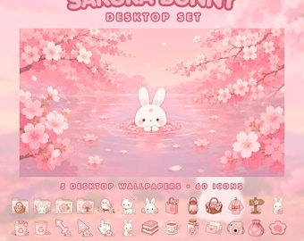 Sakura Bunny Desktop Theme Pink Desktop Organizer Icons Cherry Blossom Wallpaper Cute Mac Icons Windows Icon Pack 60 Pink Desktop Icons Pack