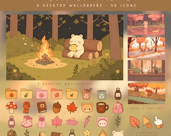 Cozy Autumn Woodland Desktop Autumn Icons Theme Woodland Wallpapers Autumn Desktop Icon Pack Fall Computer Theme Mac Icons Windows Icons