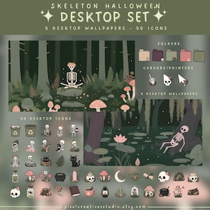 Halloween Desktop Icons Pack Skeleton Desktop Organizer Bundle Cute Spooky Desktop Wallpaper Mac Icons Window Icons Folder Icons and Cursors