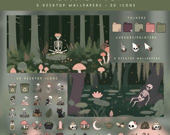 Halloween Desktop Icons Pack Skeleton Desktop Organizer Bundle Cute Spooky Desktop Wallpaper Mac Icons Window Icons Folder Icons and Cursors