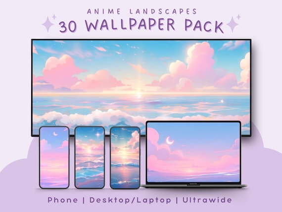 Anime landscape wallpaper pack pastel sky aesthetic wallpaper bundle dreamy cloud wallpapers for phone laptop desktop ultrawide backgrounds