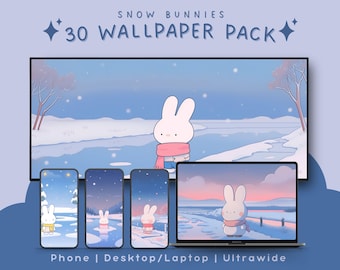 Snow bunnies wallpaper bundle kawaii bunny rabbits wallpaper snow wallpaper cute bunny wallpaper kawaii wallpaper whimsical winter wallpaper