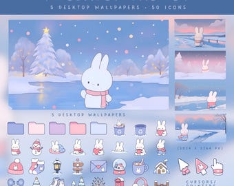 Snow Bunny Desktop Theme Winter Desktop Wallpaper Cute Bunny Desktop Icons Pack Winter Christmas Icons Bunny Window Icons Mac Computer Theme