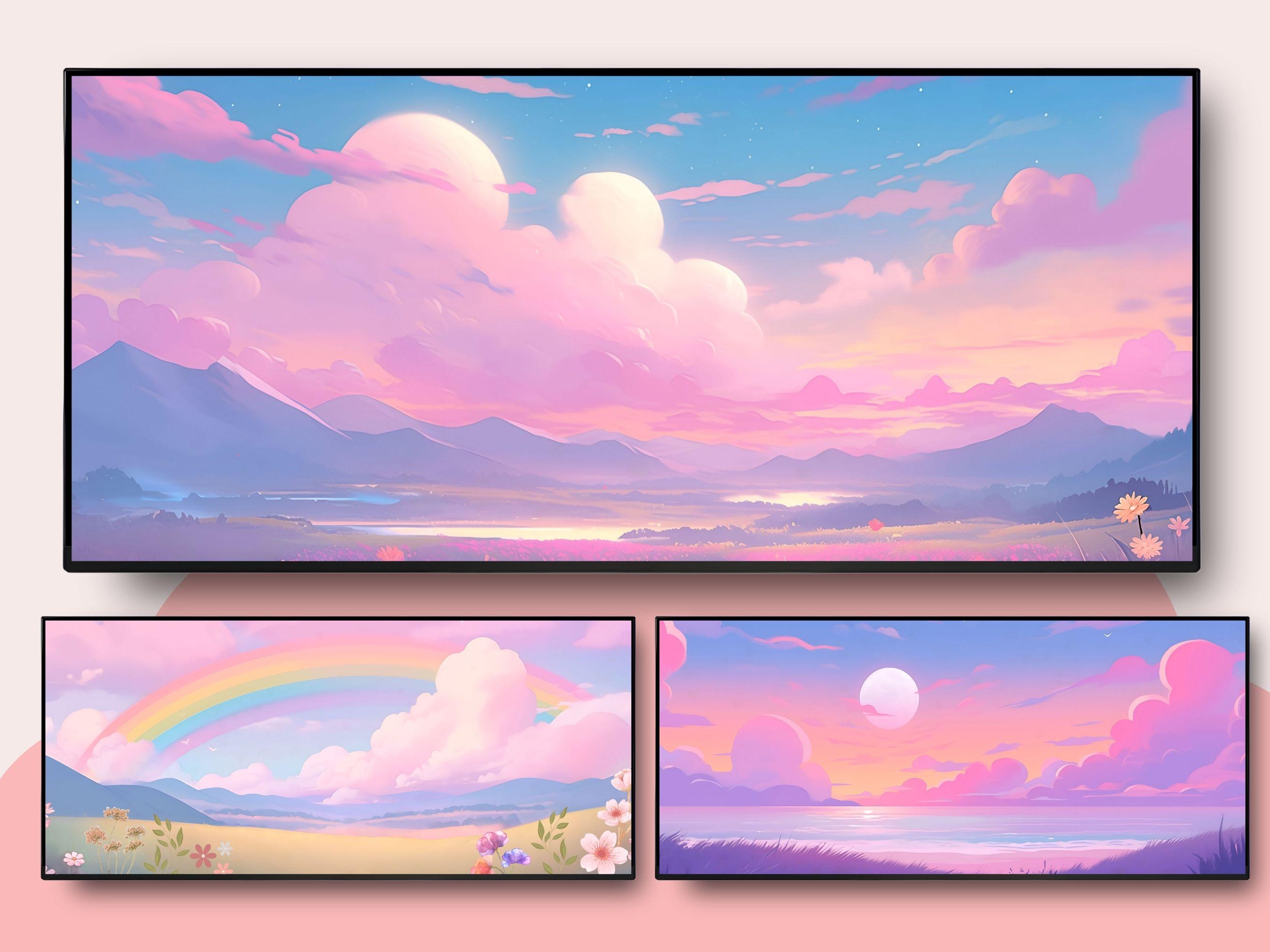 Pastel Anime Scenery Ultrawide Wallpaper Pastel Landscape Wallpaper for ...