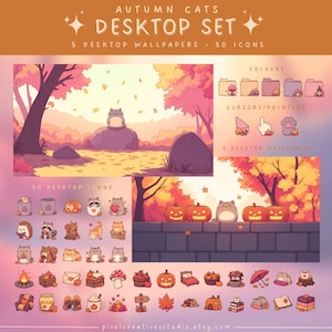 Autumn Desktop Icons Pack Fall Desktop Wallpaper Autumn Cat Desktop Icons Mac Icons Windows Icons Desktop Organizer Folder Icons Cursor Set