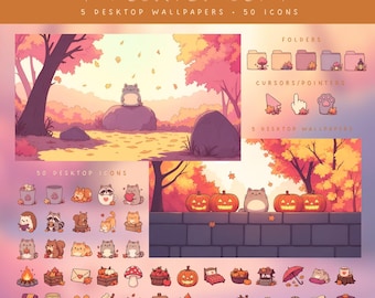 Autumn Desktop Icons Pack Fall Desktop Wallpaper Autumn Cat Desktop Icons Mac Icons Windows Icons Desktop Organizer Folder Icons Cursor Set
