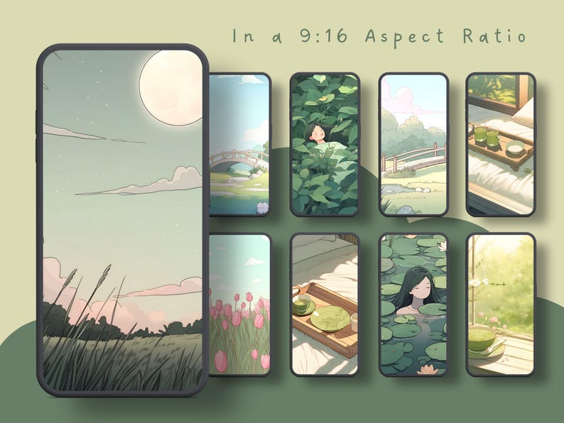 Papier peint vert matcha, papier peint matcha, papier peint chat noir, papier peint tulipe, amoureux du matcha, fond vert clair, esthétique verte image 3