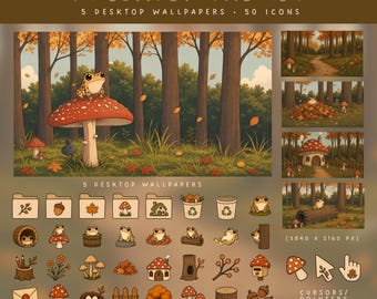 Autumn Cottagecore Frog Desktop Theme Fall Desktop Icons Cottagecore Icon Pack Forest Wallpaper Cozy Computer Theme Mac Icons Windows Icons