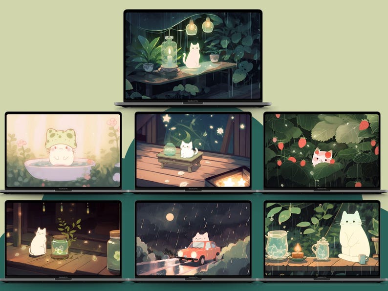 Moody Cats Wallpaper Bundle Cute Cats Wallpaper Set Kawaii Wallpaper ...