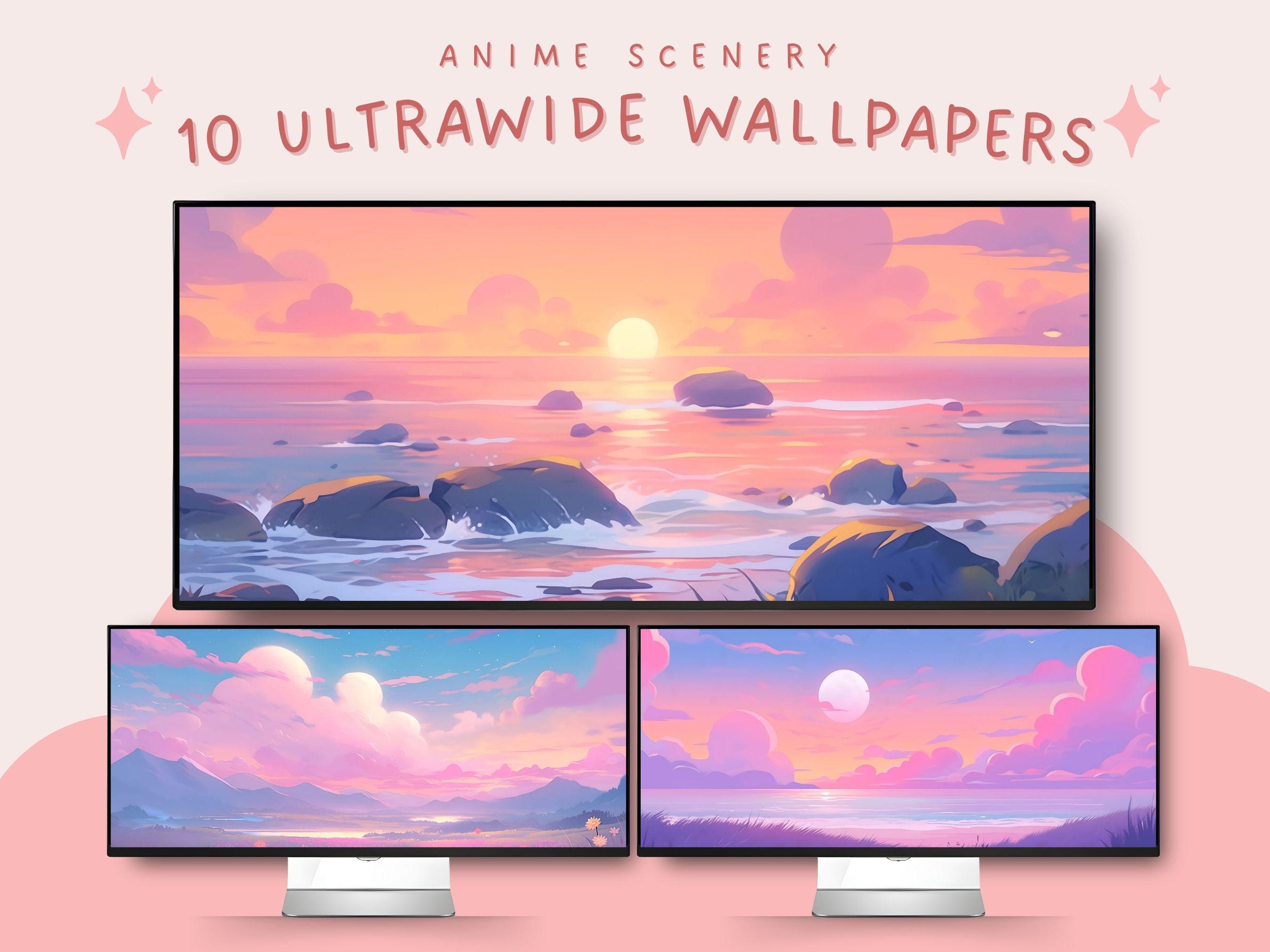 Pastel Anime Scenery Ultrawide Wallpaper Pastel Landscape Wallpaper for ...