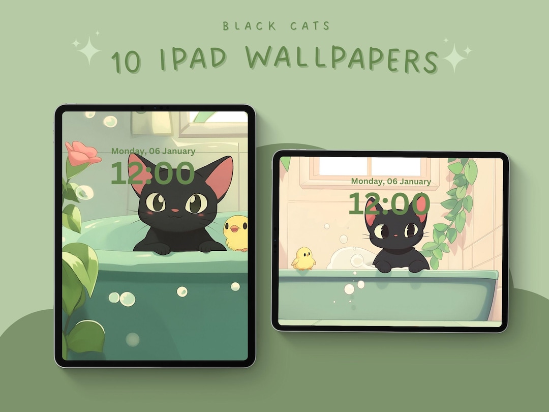 Black Cat Tablet Wallpaper Black Cat Aesthetic Lock Screen Cat Plant ...