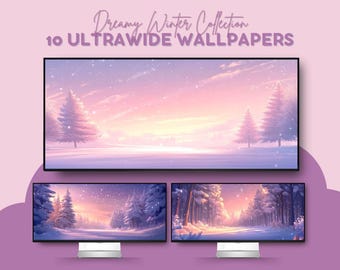 Dreamy Winter Ultrawide Wallpaper, Purple Snow Scene (Digital Download)