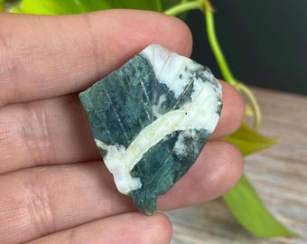 Hand Carved Moss Agate Leaf from India
