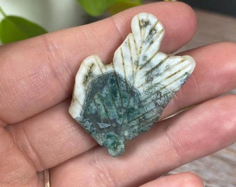 Hand Carved Moss Agate Leaf, India