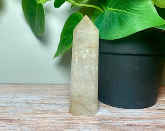 Gorgeous Green Rutilated Quartz Crystal Tower