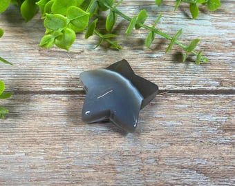 Beautiful Grey Banded Agate Star Carving