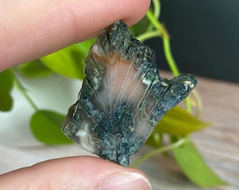 Hand Carved Moss Agate Leaf from India