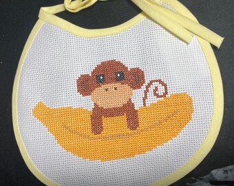 Monkey, cross-stitch, bib