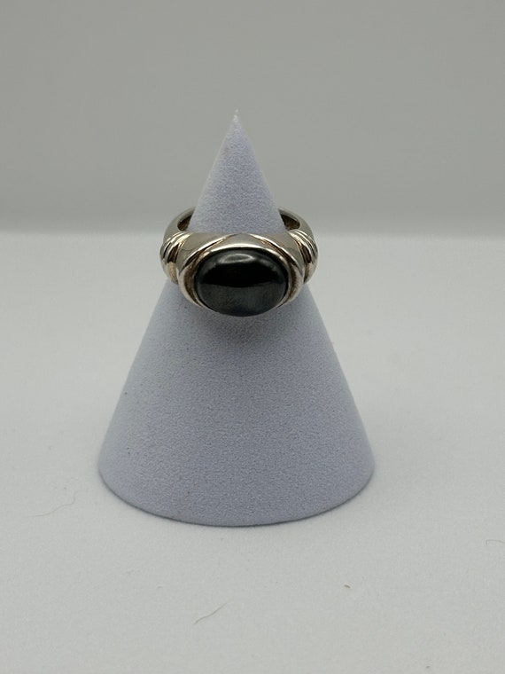 Vintage Sterling Silver Ring with Jet Palm Stone … - image 1