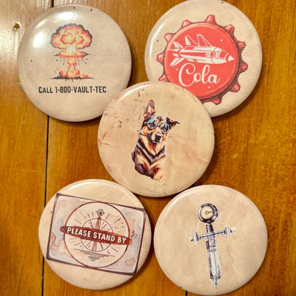 Fallout Buttons - Fandom Inspired Buttons for Jackets, Bags, and Purses