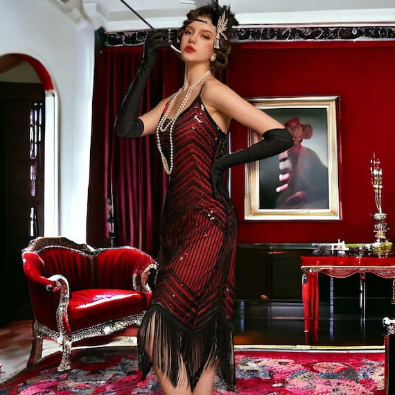 1920s Great Gatsby Flapper, Fringe Dress, Sequin Cocktail Party 