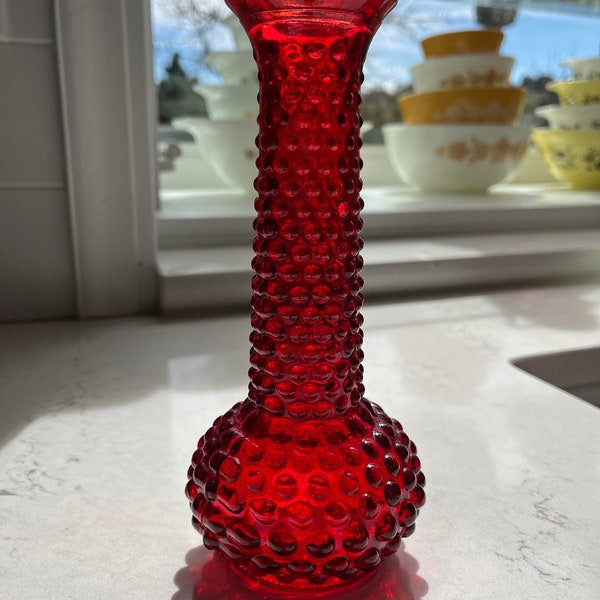Rare Red Hobnail MCM Vase