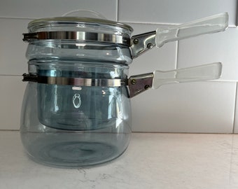 1940’s PYREX Flameware Double Boiler, Blue Tint