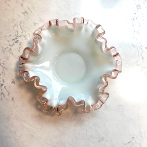 Vintage Fenton Ruffled Rose Crest Small Bowl.