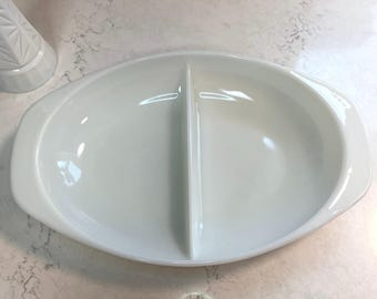 Like New Vintage Pyrex Divided Serving Dish, White.  Did not originally come with a lid.