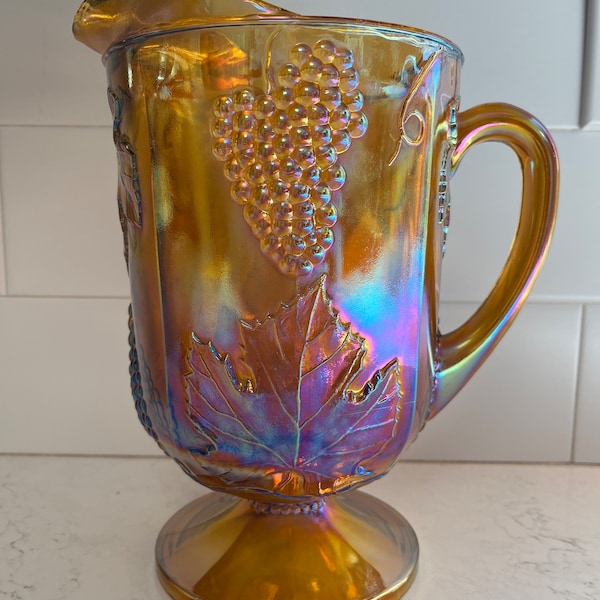 Vintage marigold, carnival glass, pitcher, Indiana glass