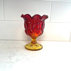Vintage LE Smith, Amberina moon and stars pattern small compote.