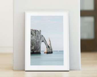 Coastal Cliffs Fine Art Photo Print | Ocean and Sailboat Wall Art | Etretat France Beach