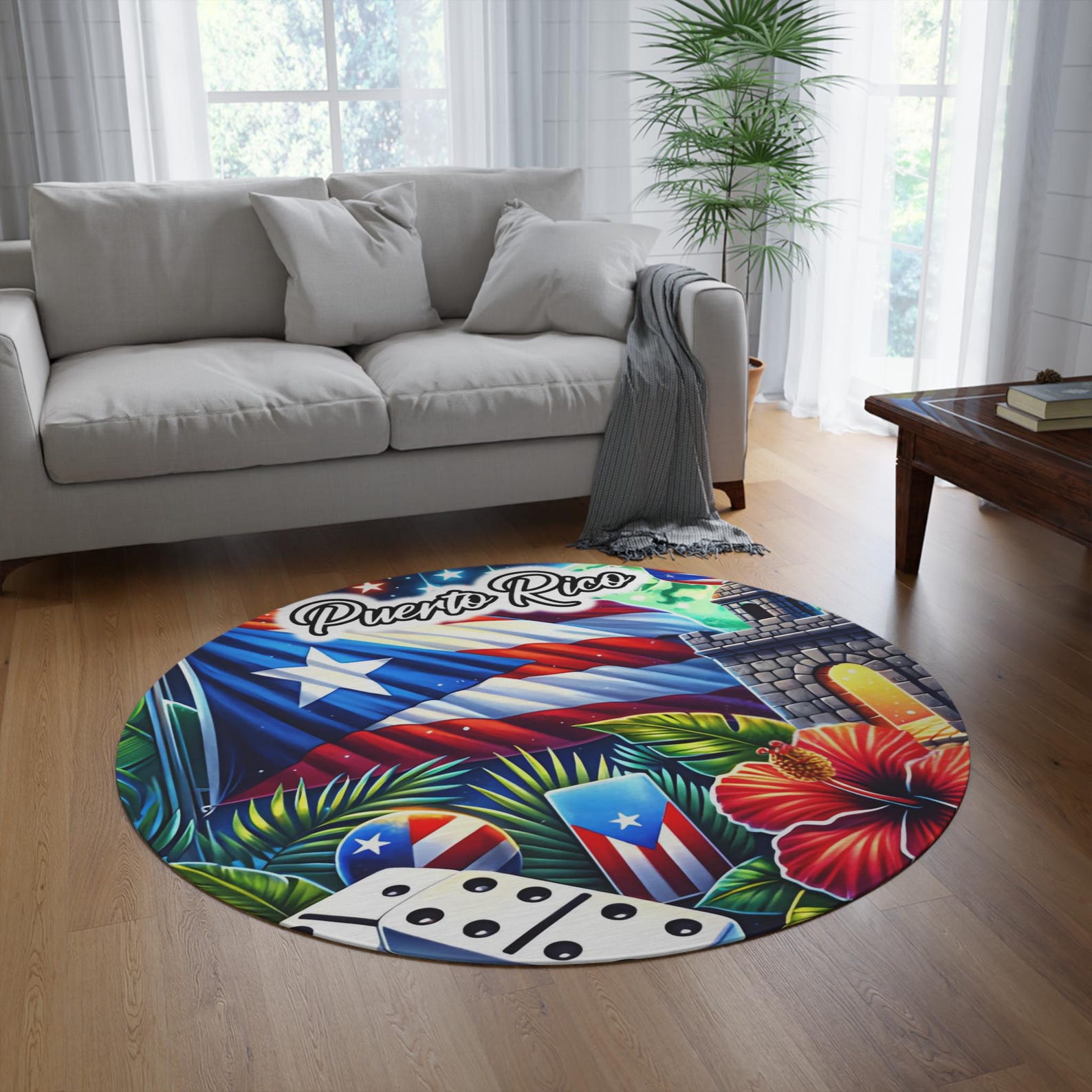 Puerto Rico Rug Puerto Rico Themed Round Rug - Vibrant Home Decor, Tropical Area Rug ...