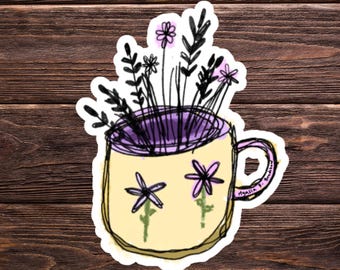 Sticker bloempot: waterdichte vinylsticker voor laptops, tijdschriften