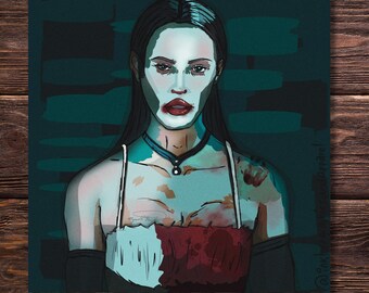 Donkere kunstdruk: 'Are You Scared?' - Gotische woondecoratie