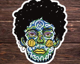 Chakra healing bescherming vinyl sticker, pop-art gezichtssticker, waterdicht laptopdecor