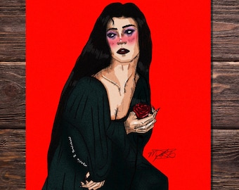 Morticia van Myasia Bradshaw Hedendaagse illustratie kunstafdruk wanddecoratie