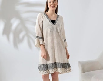 Cream-Black color dress - handmade women's dress