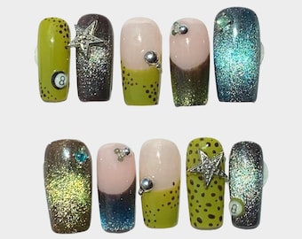Hand Painted "Earthy Stargirl" Press on nails｜Premium Quality ｜Fall collection