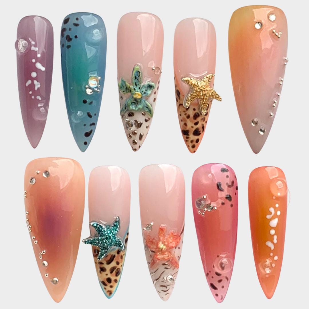 Hand Painted Press on Nails 'island Girl'｜premium Quality｜zara