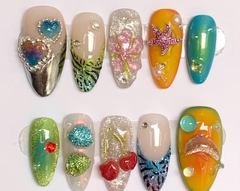 Hand painted Press on nails "Midnight Sun" ｜Premium Quality｜Zara Larsson