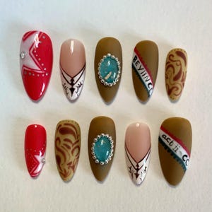 Faux ongles 3D Peint à la main "Smoke Hour" ｜Qualité premium ｜Faux Ongles Cowboy Carter gel｜Faux ongles réutilisables